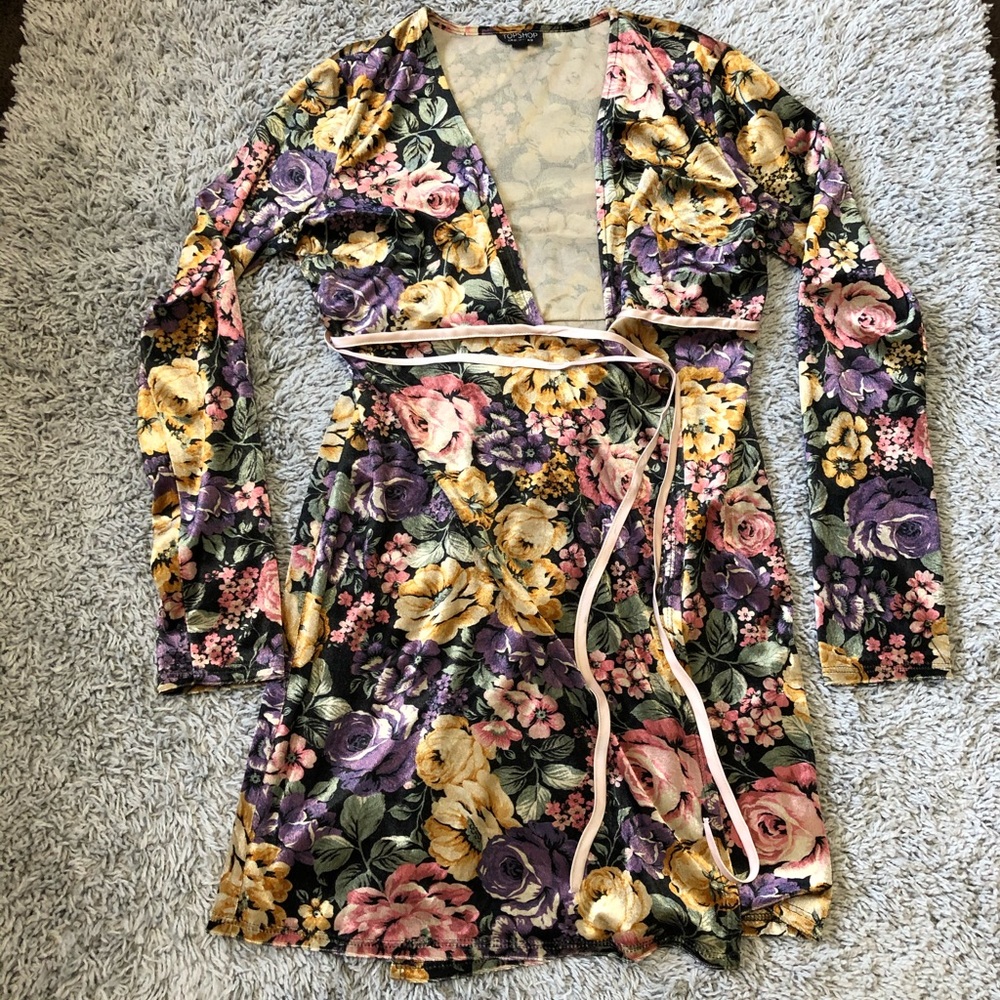 Topshop Velvet Floral Tie Dress